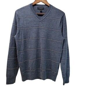 BANANA REPUBLIC FACTORY 100% Merino Wool V-Neck Sweater Men’s Medium Gray Stripe